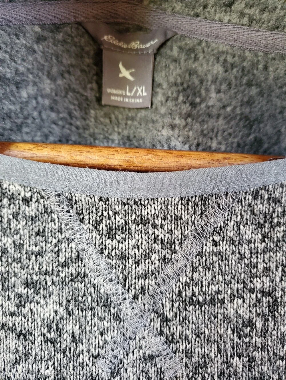 Eddie Bauer Grey Knit Fleece Pullover Hooded Poncho Cape L XL